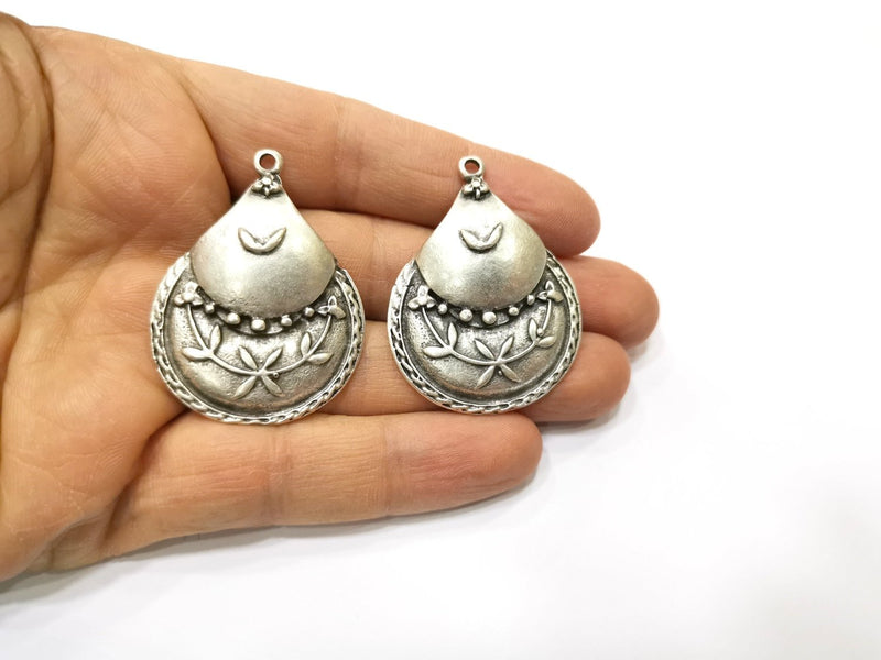 2 Silver Charms Antique Silver Plated Charms (47x35mm)  G17537