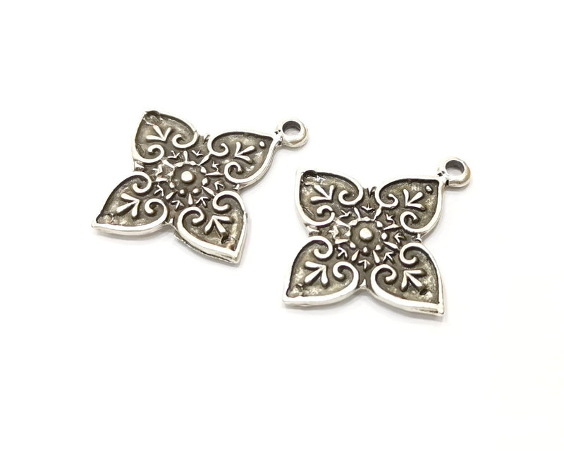 2 Silver Charms Antique Silver Plated Charms (37x32mm)  G17540