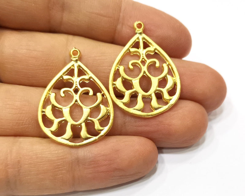 2 Gold Charms Gold Plated Charms  (32x23mm)  G17541