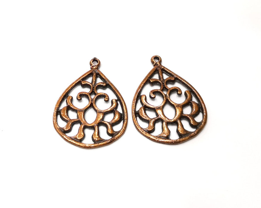 6 Teardrop Charm Antique Copper Charm (32x24mm) G17556