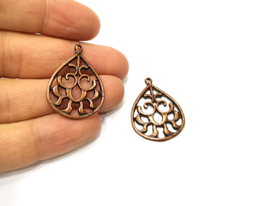 6 Teardrop Charm Antique Copper Charm (32x24mm) G17556