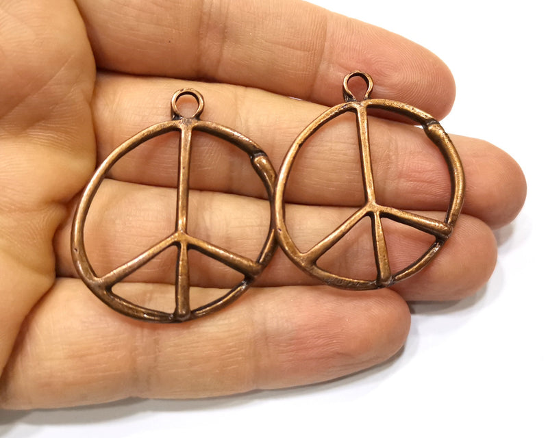 4 Peace Charm Antique Copper Charm (36x32mm) G17557