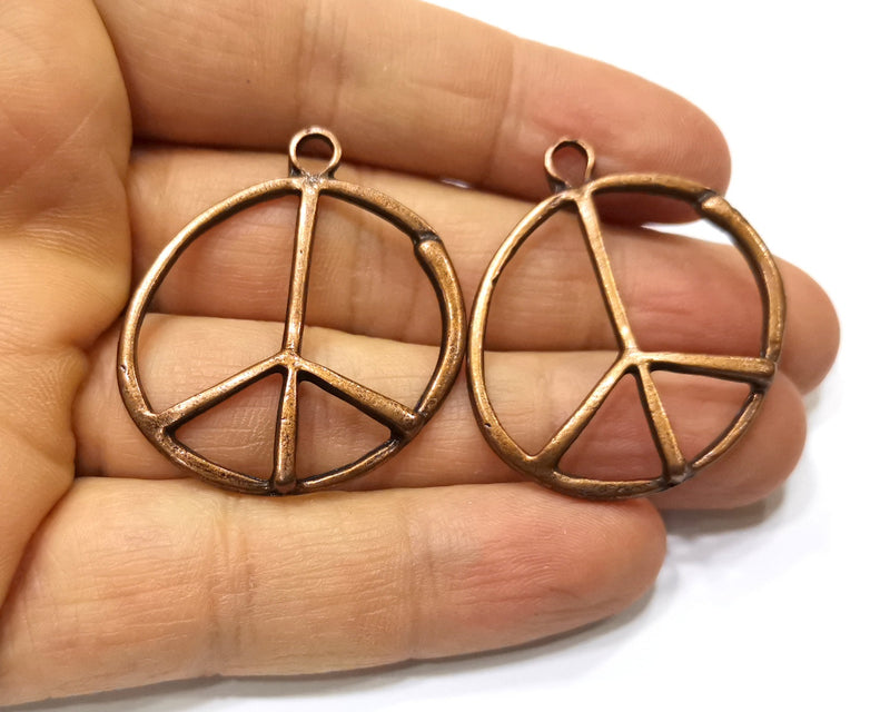 4 Peace Charm Antique Copper Charm (36x32mm) G17557