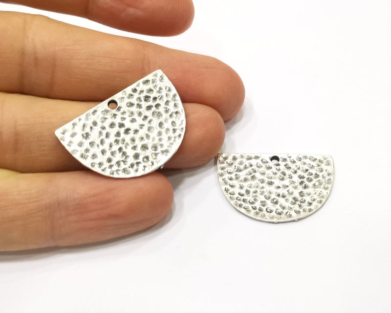 2 Hammered Semi Circle Charms Antique Silver Plated Charms (30x20mm)  G17562
