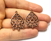 4 Teardrop Connector Charm Antique Copper Charm (35x23mm) G17563