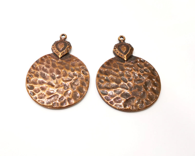 2 Hammered Round Charm Antique Copper Charm (41x30mm) G17567