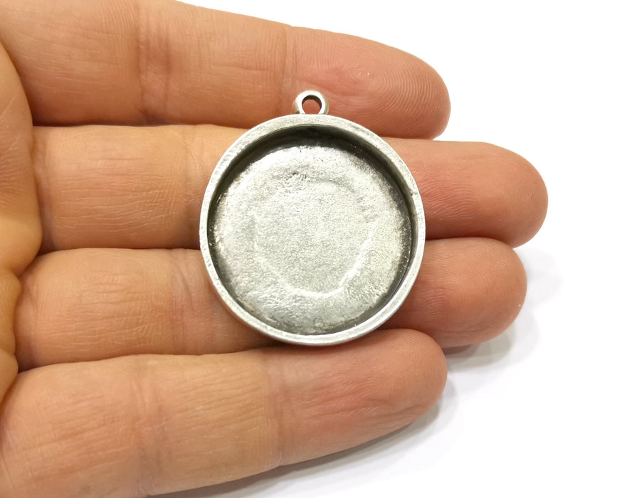 Silver Pendant Blank Base inlay Blank Resin Bezel Mosaic Mountings Antique Silver Plated Metal (30 mm blank )  G17859