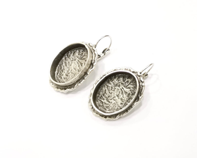 Earring Blank Base Settings Silver Resin Blank Cabochon Base inlay Blank Mountings Antique Silver Plated Brass (18x13mm blank) 1 Pair G17133