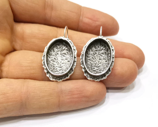 Earring Blank Base Settings Silver Resin Blank Cabochon Base inlay Blank Mountings Antique Silver Plated Brass (18x13mm blank) 1 Pair G17133