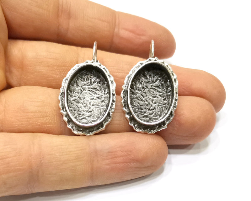 Earring Blank Base Settings Silver Resin Blank Cabochon Base inlay Blank Mountings Antique Silver Plated Brass (18x13mm blank) 1 Pair G17133