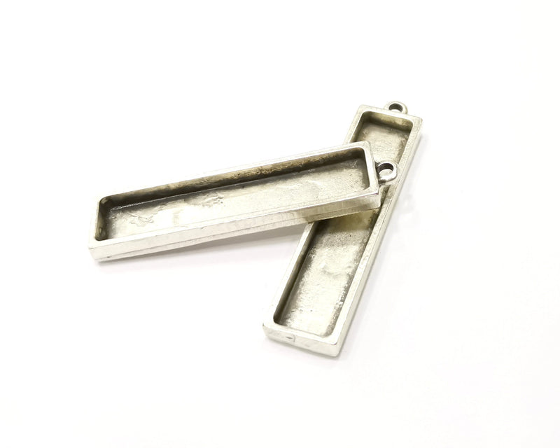 2 Silver Pendant Blank Base inlay Blank Resin Bezel Mosaic Mountings Antique Silver Plated Metal (50x10 mm blank )  G17134