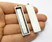 2 Silver Pendant Blank Base inlay Blank Resin Bezel Mosaic Mountings Antique Silver Plated Metal (50x10 mm blank )  G17134