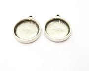2 Silver Pendant Blank Base inlay Blank Resin Bezel Mosaic Mountings Antique Silver Plated Metal (24 mm blank )  G17135