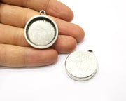 2 Silver Pendant Blank Base inlay Blank Resin Bezel Mosaic Mountings Antique Silver Plated Metal (24 mm blank )  G17135