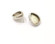 Earring Blank Backs Silver Base Setting Hammered Resin Blank Cabochon Base inlay Mounting Antique Silver Plated (18x13mm) 1 Pair G17139