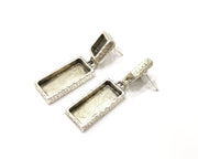 Earring Blank Backs Silver Base Setting Hammered Resin Blank Cabochon Base inlay Mounting Antique Silver Plated (10+25x10mm) 1 Pair G17460