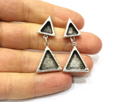 Earring Blank Backs Silver Base Setting Hammered Resin Blank Cabochon Base inlay Mounting Antique Silver Plated (9x8+14x13mm) 1 Pair G17144