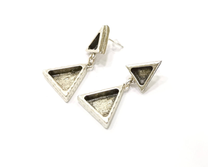 Earring Blank Backs Silver Base Setting Hammered Resin Blank Cabochon Base inlay Mounting Antique Silver Plated (9x8+14x13mm) 1 Pair G17144