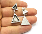 Earring Blank Backs Silver Base Setting Hammered Resin Blank Cabochon Base inlay Mounting Antique Silver Plated (9x8+14x13mm) 1 Pair G17144