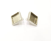 Earring Blank Backs Silver Base Setting Hammered Resin Blank Cabochon Base inlay Mounting Antique Silver Plated (16x16mm) 1 Pair G17145