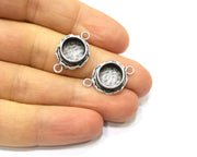 2 Silver Pendant Blank Mosaic Base Blank inlay Blank Necklace Blank Resin Blank Antique Silver Plated Brass ( 10mm round blank)  G17146