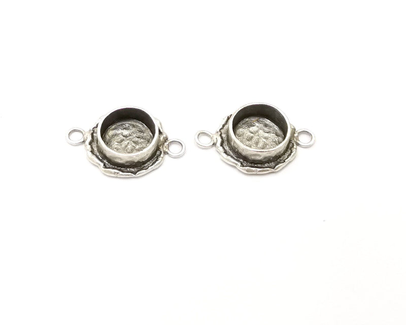 2 Silver Pendant Blank Mosaic Base Blank inlay Blank Necklace Blank Resin Blank Antique Silver Plated Brass ( 10mm round blank)  G17146