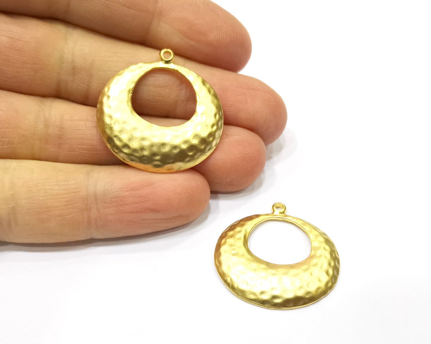 2 Hammered Gold Charms Gold Plated Charms  (30x29mm)  G17150