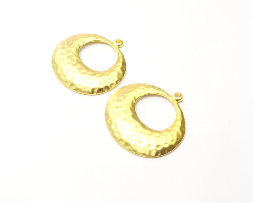 2 Hammered Gold Charms Gold Plated Charms  (30x29mm)  G17150