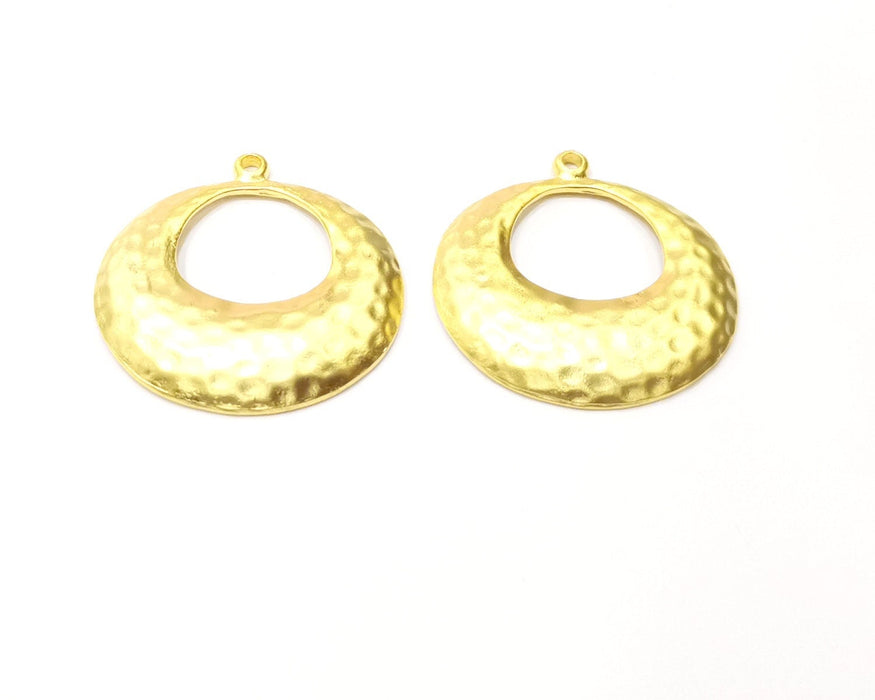 2 Hammered Gold Charms Gold Plated Charms  (30x29mm)  G17150