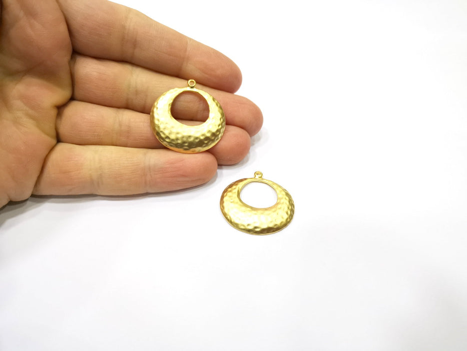 2 Hammered Gold Charms Gold Plated Charms  (30x29mm)  G17150