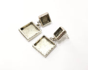 Earring Blank Backs Silver Base Setting Hammered Resin Blank Cabochon Base inlay Mounting Antique Silver Plated (10x10+16x16mm)1 Pair G17493