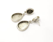 Earring Blank Backs Silver Base Setting Hammered Resin Blank Cabochon Base inlay Mounting Antique Silver Plated (18x13+10x8mm)1 Pair G17497