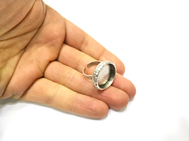 Ring Blank Setting Hammered Ring Base Bezel inlay Ring Backs Glass Cabochon Mounting Adjustable Antique Silver Plated Ring (20mm ) G17155