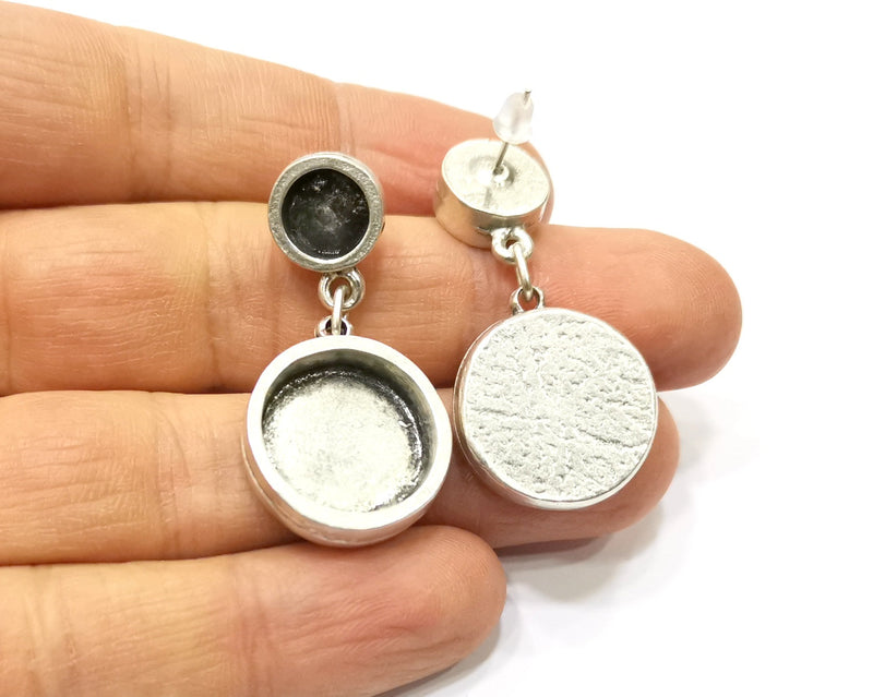 Earring Blank Base Settings Silver Resin Blank Cabochon Base inlay Blank Mountings Antique Silver Plated Metal (16mm+8mm ) 1 Pair  G17156