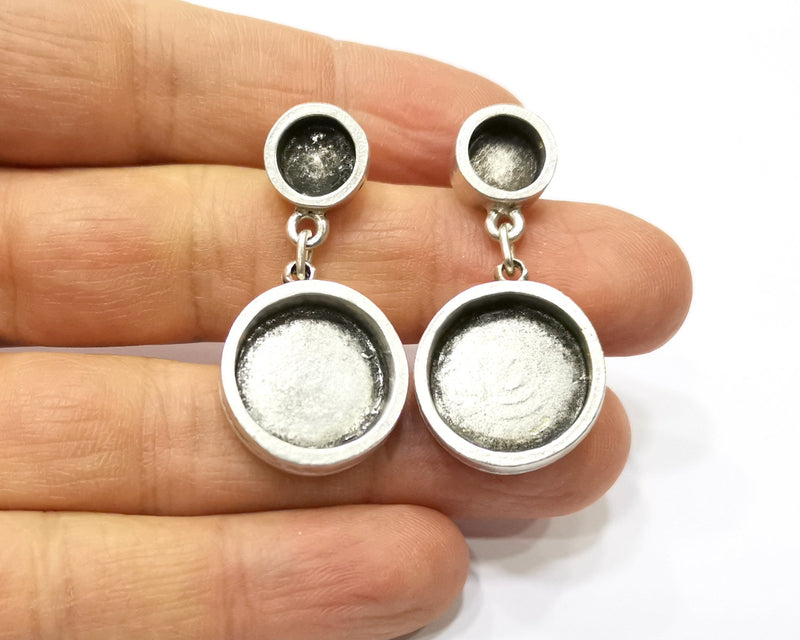Earring Blank Base Settings Silver Resin Blank Cabochon Base inlay Blank Mountings Antique Silver Plated Metal (16mm+8mm ) 1 Pair  G17156