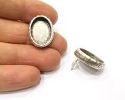 Earring Blank Backs Silver Base Setting Hammered Resin Blank Cabochon Base inlay Mounting Antique Silver Plated (18x13mm) 1 Pair G17160