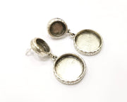 Earring Blank Backs Silver Base Setting Hammered Resin Blank Cabochon Base inlay Mounting Antique Silver Plated (10+20mm) 1 Pair G17161
