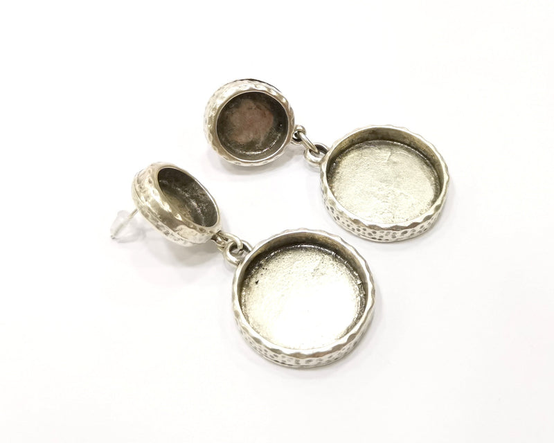 Earring Blank Backs Silver Base Setting Hammered Resin Blank Cabochon Base inlay Mounting Antique Silver Plated (10+20mm) 1 Pair G17161