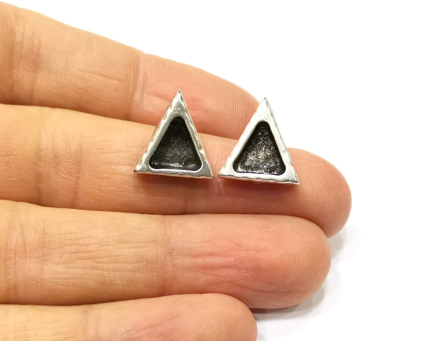 Earring Blank Backs Silver Base Setting Hammered Resin Blank Cabochon Base inlay Mounting Antique Silver Plated (9x8mm) 1 Pair G17162