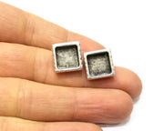 Earring Blank Backs Silver Base Setting Hammered Resin Blank Cabochon Base inlay Mounting Antique Silver Plated (10x10mm)1 Pair G17163