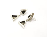 Earring Blank Backs Silver Base Setting Hammered Resin Blank Cabochon Base inlay Mounting Antique Silver Plated (9x8+7x6mm) 1 Pair G17164