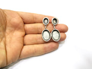 Earring Blank Backs Silver Base Setting Hammered Resin Blank Cabochon Base inlay Mounting Antique Silver Plated (18x13+10x8mm) 1 Pair G17165