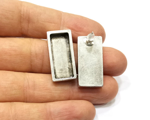 Earring Blank Backs Silver Base Setting Resin Blank Cabochon Base inlay Mounting Antique Silver Plated (25x10mm) 1 Pair G17166
