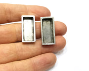 Earring Blank Backs Silver Base Setting Resin Blank Cabochon Base inlay Mounting Antique Silver Plated (25x10mm) 1 Pair G17166
