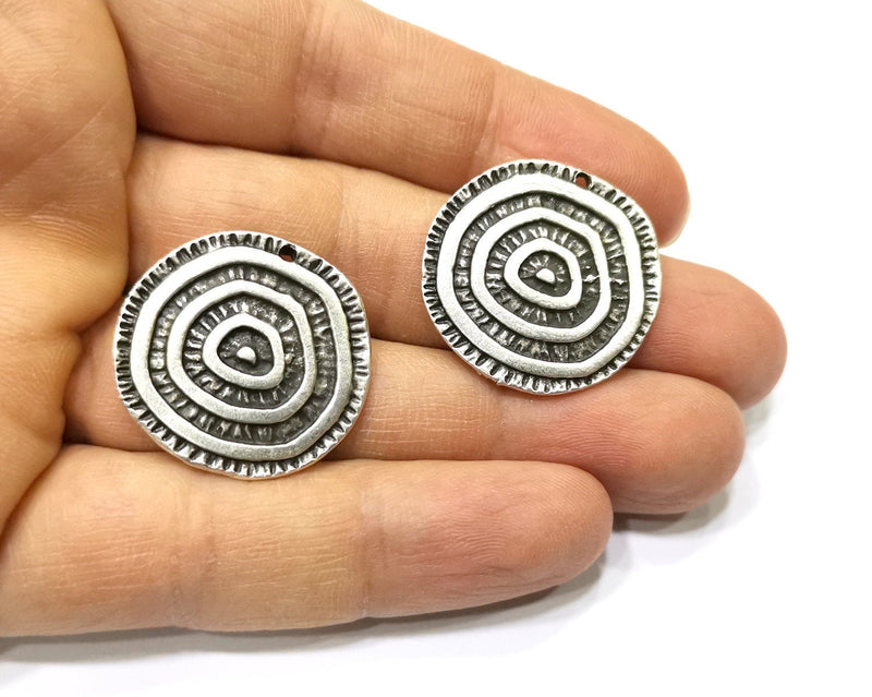 2 Silver Charms Antique Silver Plated Charms (27mm)  G17173
