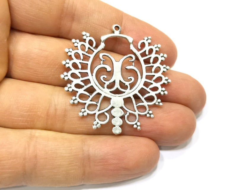 2 Silver Charms Antique Silver Plated Charms (41mm)  G17080