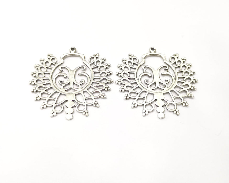 2 Silver Charms Antique Silver Plated Charms (41mm)  G17080