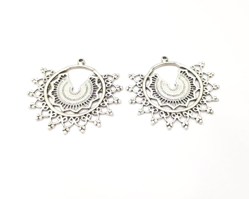 2 Silver Charms Antique Silver Plated Charms (43x40mm)  G17181