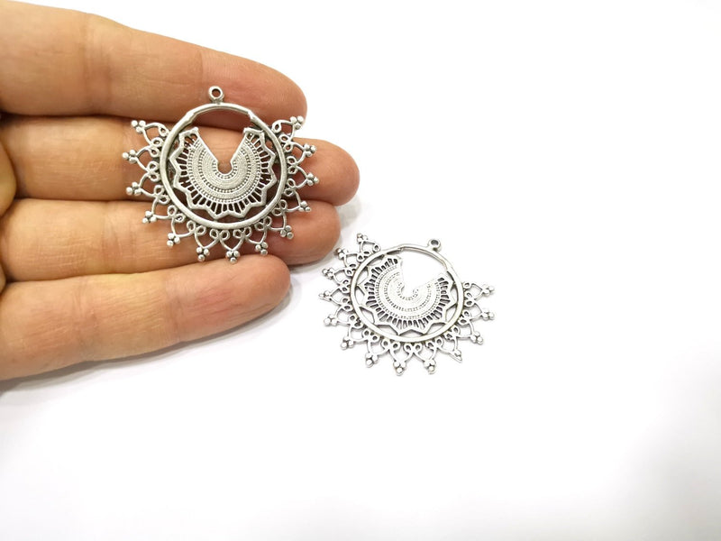 2 Silver Charms Antique Silver Plated Charms (43x40mm)  G17181