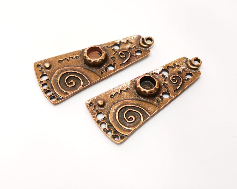 2 Copper Pendant Bezel Blank Mosaic Base inlay Blank Necklace Blank Resin Mountings Antique Copper Plated Metal (6 mm round blank) G17573